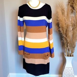 Roz & Ali striped sweater dress with two front pockets Size XL